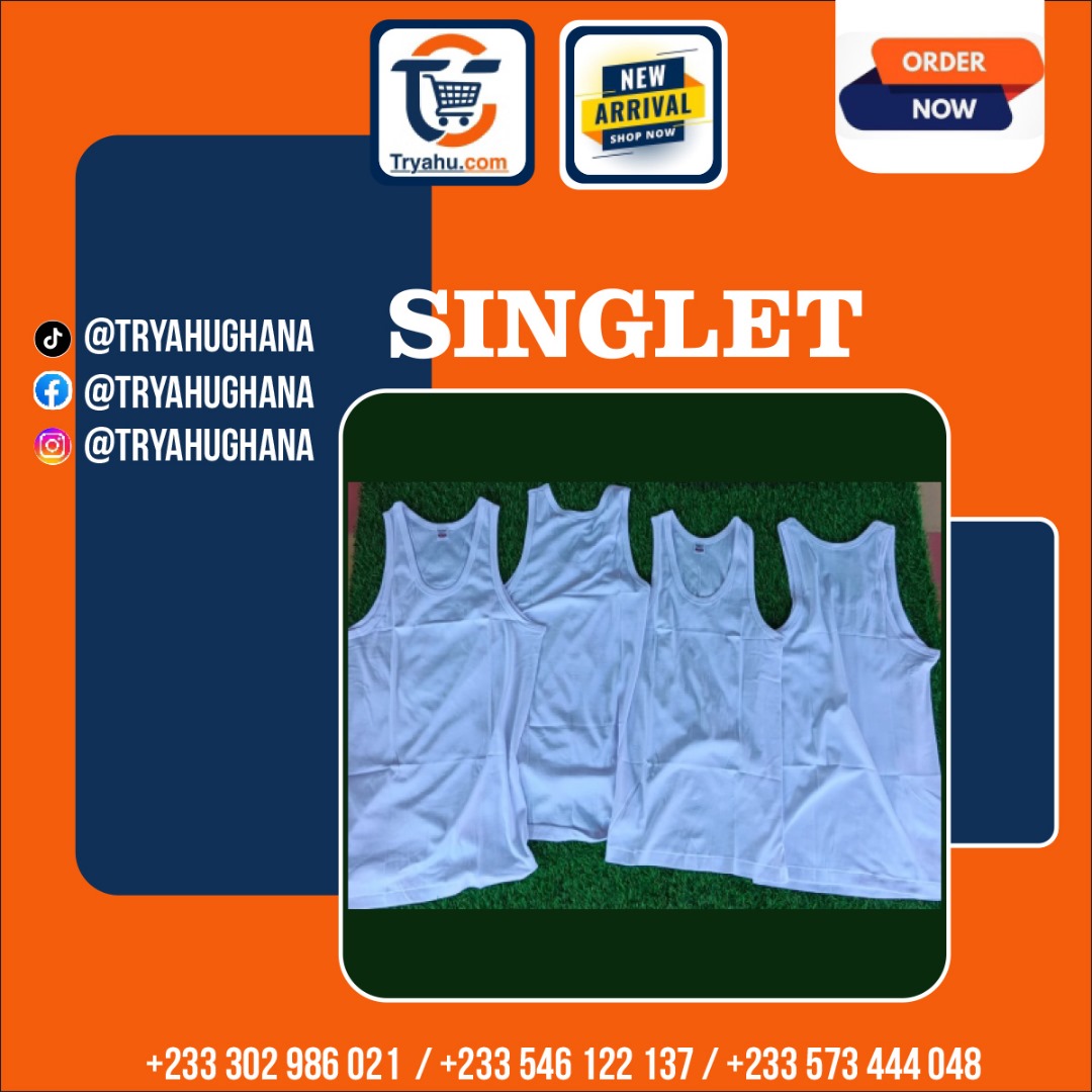 Men’s White Singlet | 100% Cotton | Everyday Comfort Wear | Tryahu Ghana